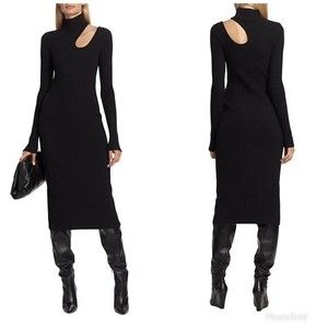 NWT Anine Bing Victoria Cutout Black Turtleneck Rib Knit Dress L